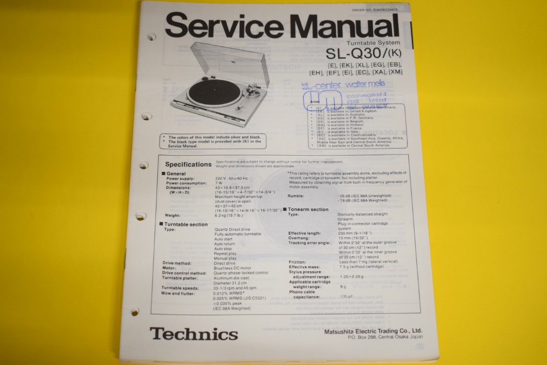 Technics SL-Q30 Turntable Service Manual  			